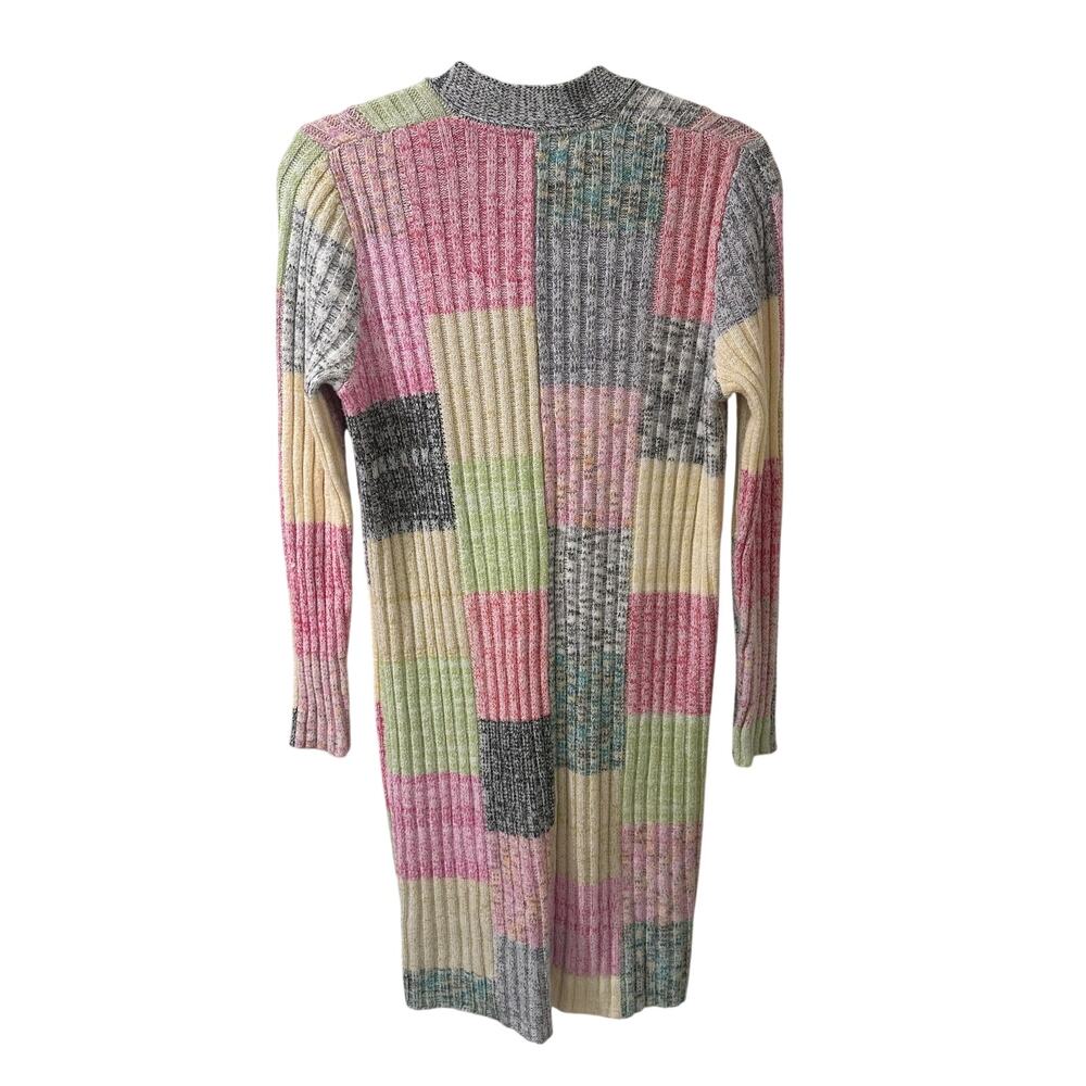 by Anthropologie Patchwork Duster Cardigan Size S Pastel Colorblock Knit Pockets - Picture 10 of 10